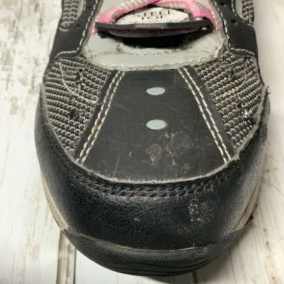 Skechers Women’s Gray Pink Steel Toe Memory Foam Work Sneakers size 8 - Picture 4 of 12